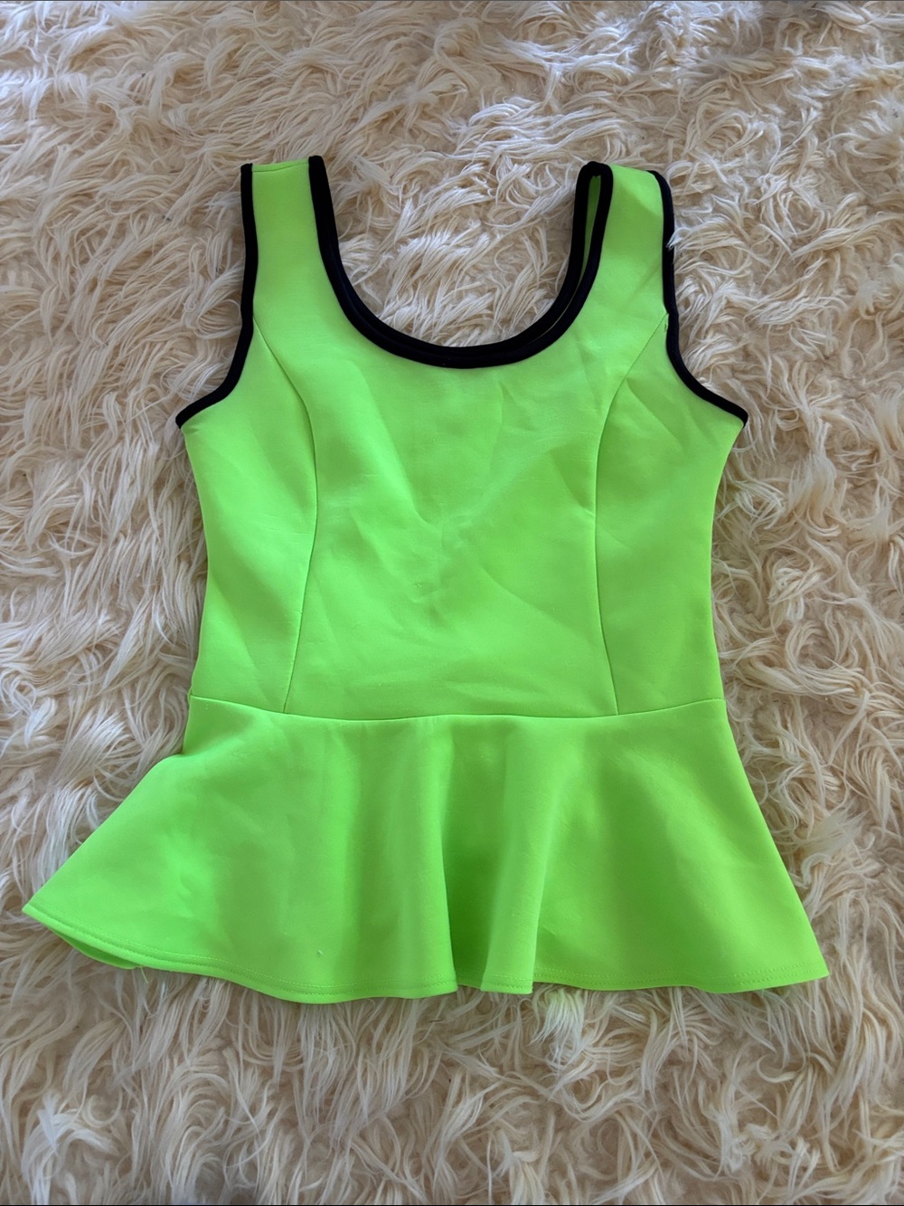 Joyce Leslie Neon Green Peplum Tank with Black Trim